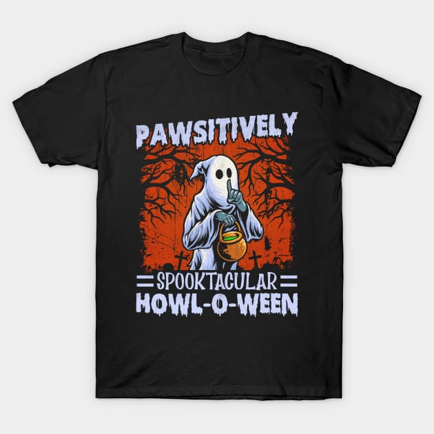 Trick or Treat Woof or Wag Funny Dog Halloween T-Shirt by Rosemat